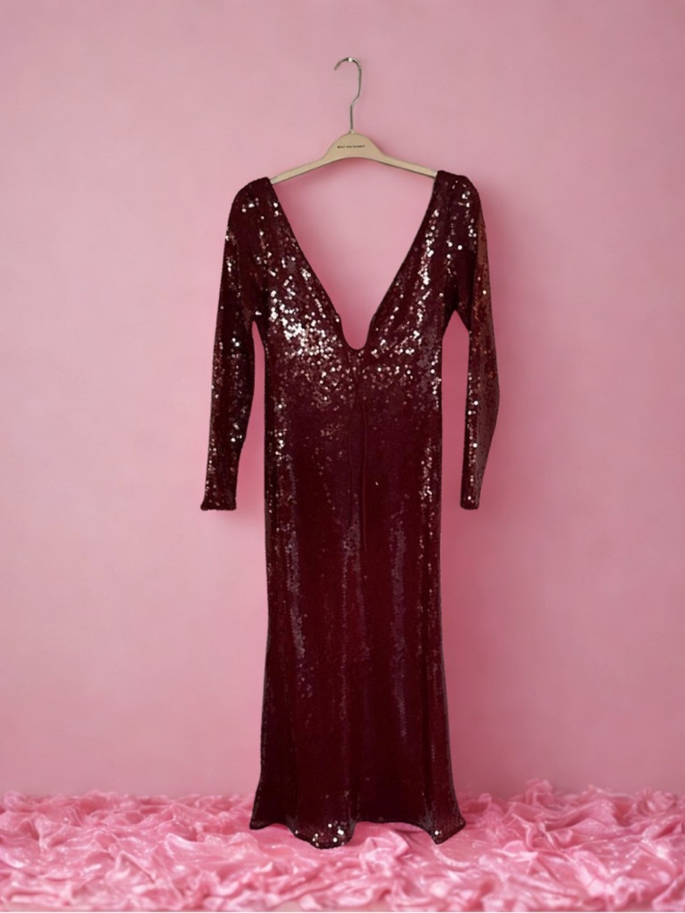 Bardot Burgundy Sequin V-Neck Long Sleeve Maxi Dress